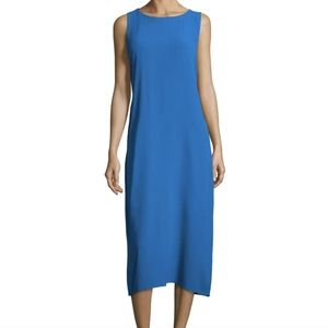 Eileen Fisher Bateau Washable Silk Georgette Crepe Dress w Stretch in Blue